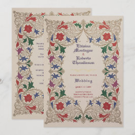 Invitación Herencia Floral Medieval Boda Púrpura Rojo Dorado