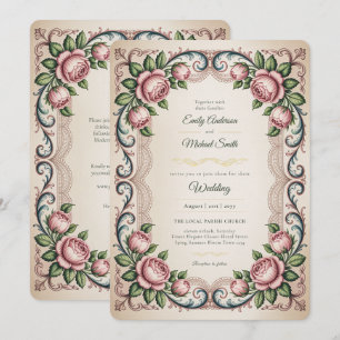 Invitación Herencia   Rosa Floral Victoriana Antigua Boda