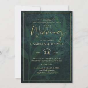 Invitación Herencia Verde Esmeralda Oro Moderno Boda Frondosa
