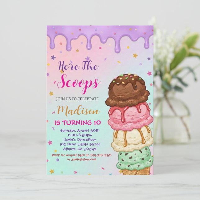 Invitación Here's the Scoop Girls Ice Cream Birthday (Anverso de pie)