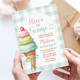 Invitación Here's The Scoop Ice Cream Bow 1st Birthday