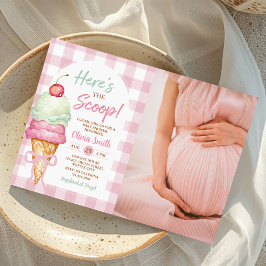 Invitación Here's The Scoop Ice Cream Bow Baby Shower Photo