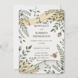 Invitación Heritage Bee and Olive Botanical Wedding
