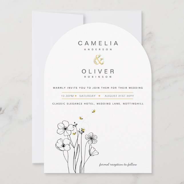 Invitación Heritage Bee Modern Botanical Wedding (Anverso)