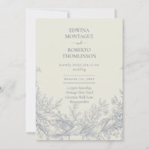 Heritage Blue Botanical Engraved Elegant Wedding