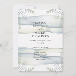 Invitación Heritage Blue Green Watercolor Coastal Wedding