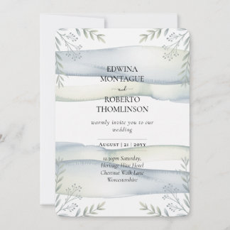 Invitación Heritage Blue Green Watercolor Coastal Wedding