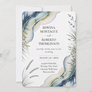 Invitación Heritage Blue Green Watercolor Coastal Wedding