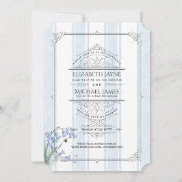Invitación Heritage Bluebells and Bees Floral Stripe Wedding