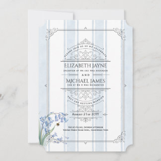 Invitación Heritage Bluebells and Bees Floral Stripe Wedding