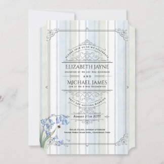 Invitación Heritage Bluebells Bees Blue Sage Floral Wedding