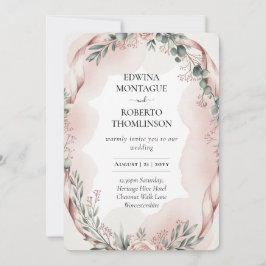 Invitación Heritage Blush Ribbon Watercolor Botanical Wedding