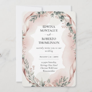 Invitación Heritage Blush Ribbon Watercolor Botanical Wedding
