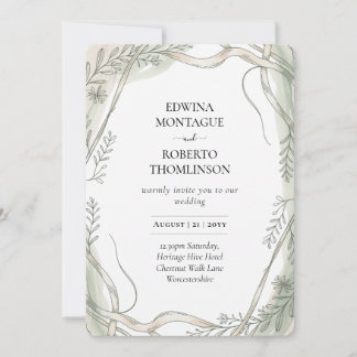 Invitación Heritage Botanical Ribbon and Vine Wedding