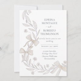 Invitación Heritage Botanical Ribbon Bow Elegant Neutral Wedd
