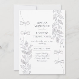 Invitación Heritage Botanical Ribbon Line Art Elegant Wedding