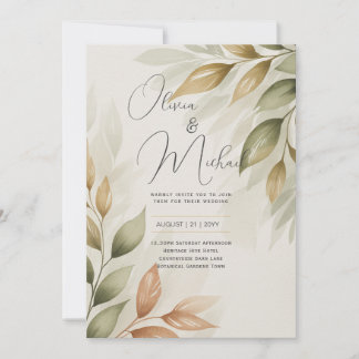 Invitación Heritage Botanical Watercolor Greenery Modern Wedd