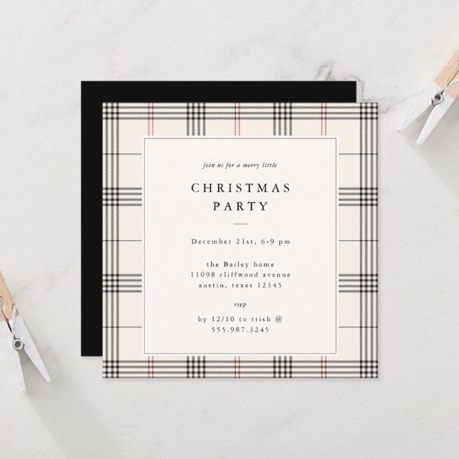 Invitación HERITAGE | Cream Tartan Christmas Party (Anverso/Reverso In Situ)