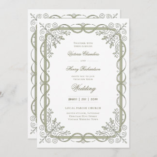 Invitación Heritage | Edwardian Sage Ribbon Scroll