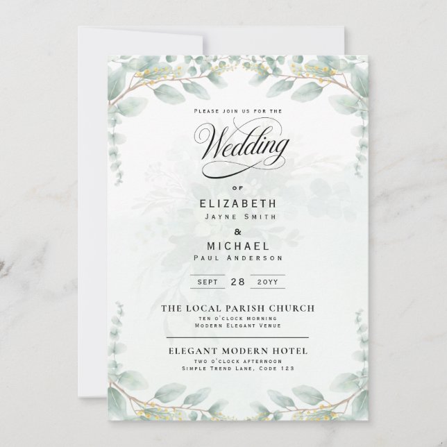 Invitación Heritage Eucalyptus Leaves Botanical Photo Wedding (Anverso)