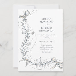 Invitación Heritage Floral Ribbon Hand Drawn Elegant Wedding