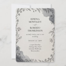 Heritage Gray Botanical Line Art Wedding