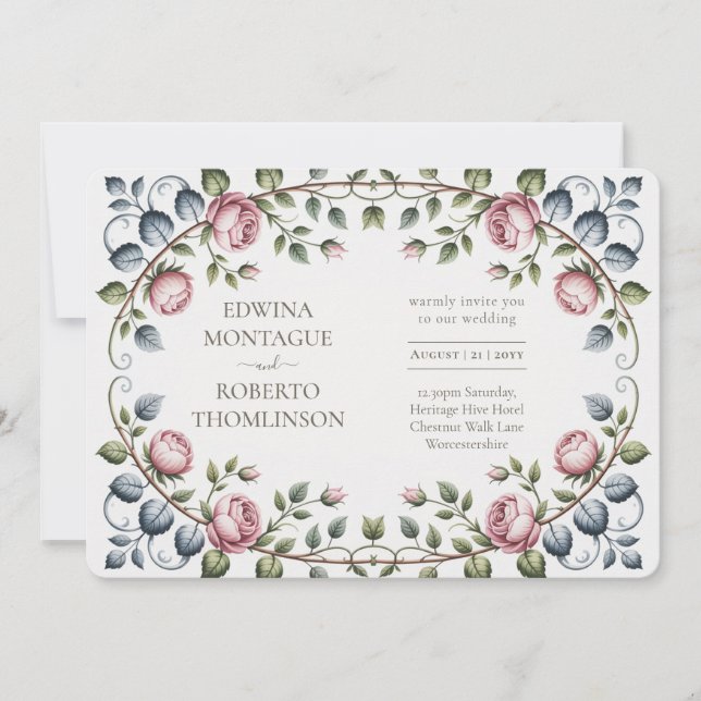 Invitación Heritage Horizontal Victorian Rose Wedding (Anverso)
