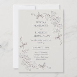Invitación Heritage Ivy and Ribbon Hand Drawn Elegant Wedding