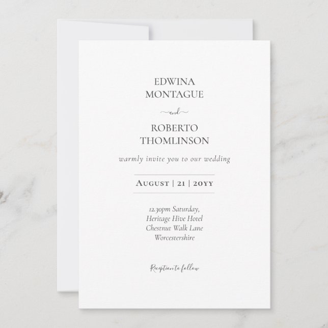 Invitación Heritage Minimal Classic Black and White Wedding (Anverso)