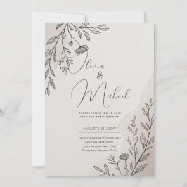Invitación Heritage Minimal Floral Line Art Modern Wedding