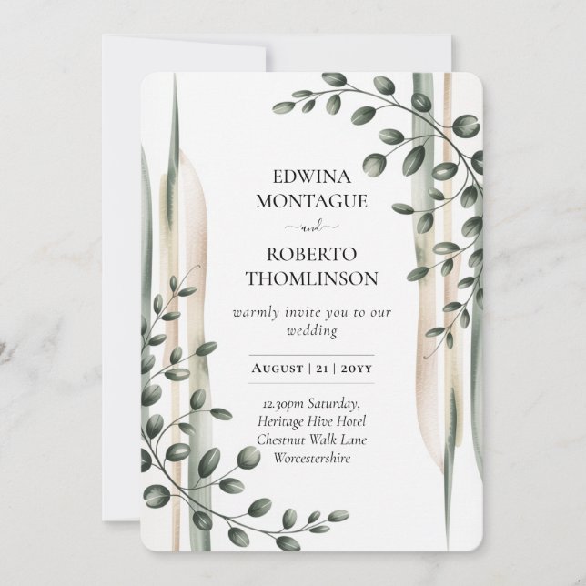 Invitación Heritage Modern Botanical Greenery Wedding (Anverso)