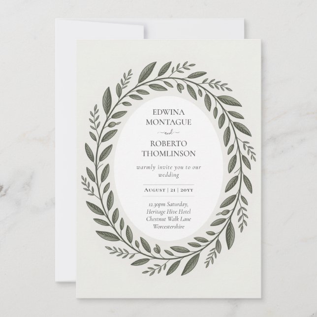 Invitación Heritage Olive Leaf Wreath Mediterranean Wedding (Anverso)