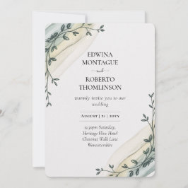 Invitación Heritage Olive Ribbon Minimalist Wedding