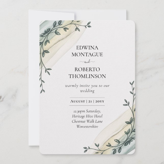 Invitación Heritage Olive Ribbon Minimalist Wedding (Anverso)