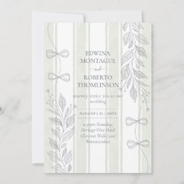 Invitación Heritage Sage Botanical Ribbon Line Bows Wedding