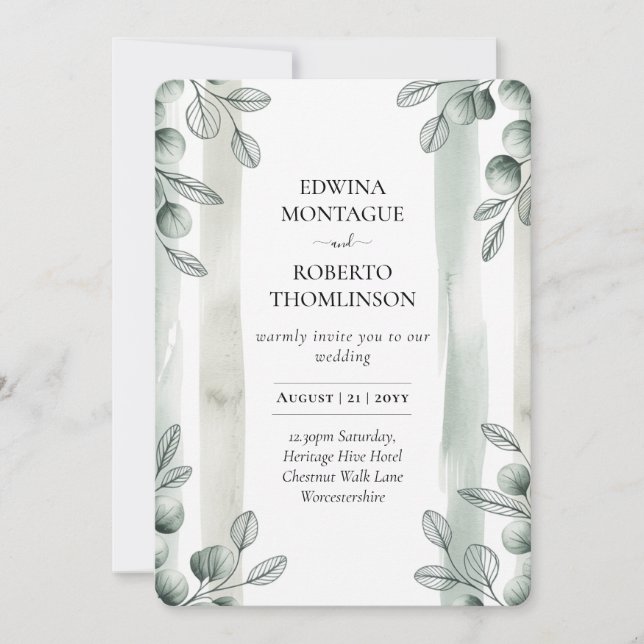Invitación Heritage Sage Eucalyptus Botanical Wedding (Anverso)