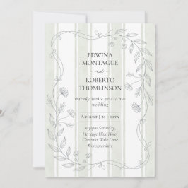 Invitación Heritage Sage Stripe Botanical Elegant Wedding