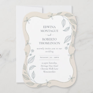 Invitación Heritage Scalloped Botanical Frame Elegant Wedding