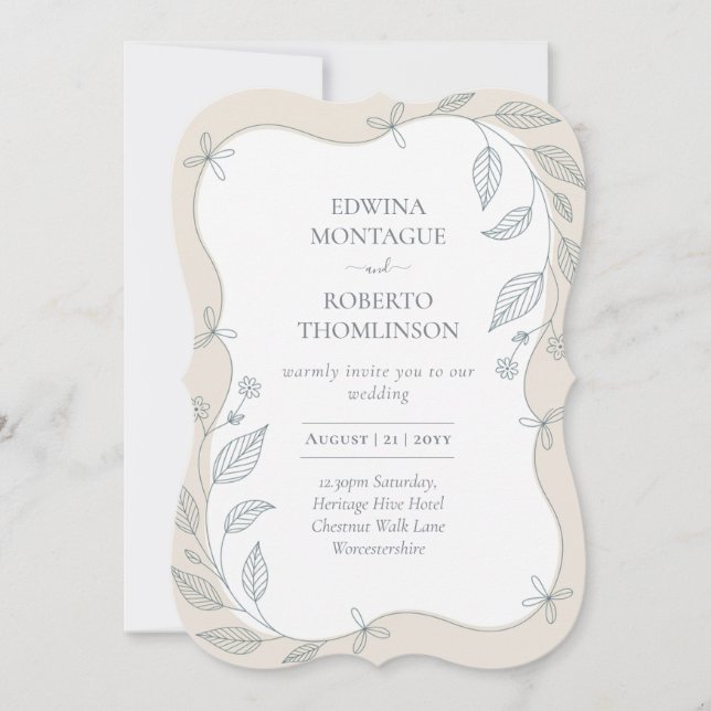 Invitación Heritage Scalloped Botanical Frame Elegant Wedding (Anverso)