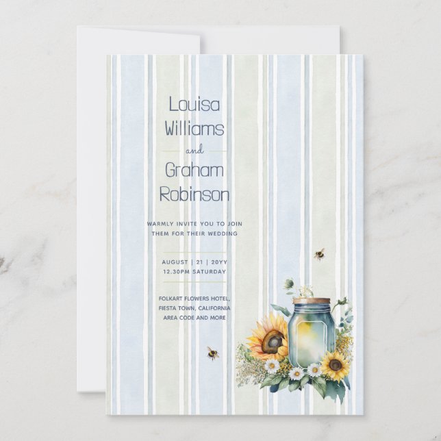 Invitación Heritage Sunflower and Bee Mason Jar Wedding (Anverso)