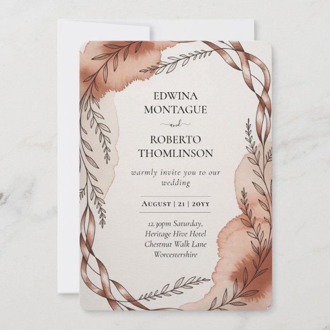 Invitación Heritage Terracotta Ribbon Botanical Wedding (Anverso)