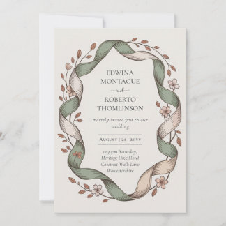 Invitación Heritage Twined Ribbon Floral Frame Elegante Boda