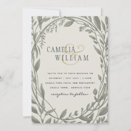Invitación Heritage Verde Salvia Botánico  Boda Elegante