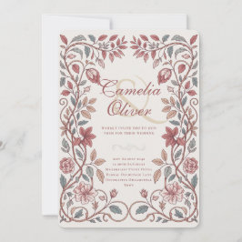 Invitación Heritage Victorian Floral Terracotta Blue Wedding