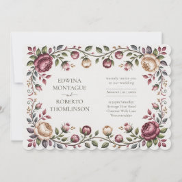Invitación Heritage Victorian Floral Wedding Rose Horizontal