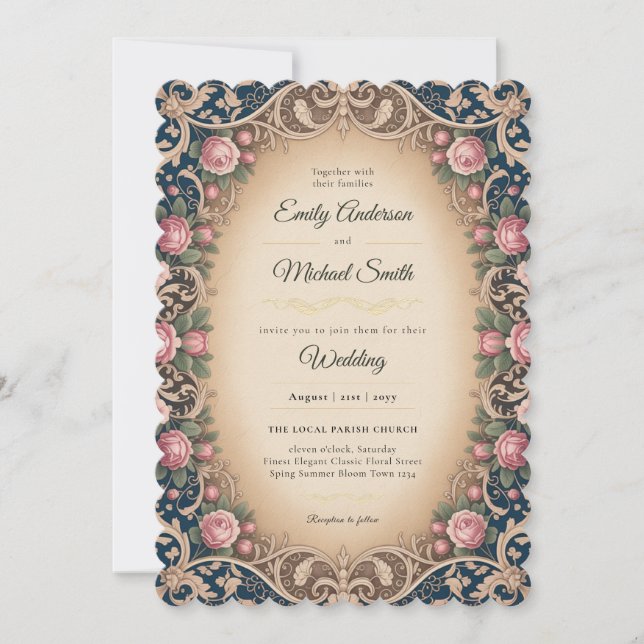 Invitación Heritage | Victorian Rococo Rose Elegance (Anverso)