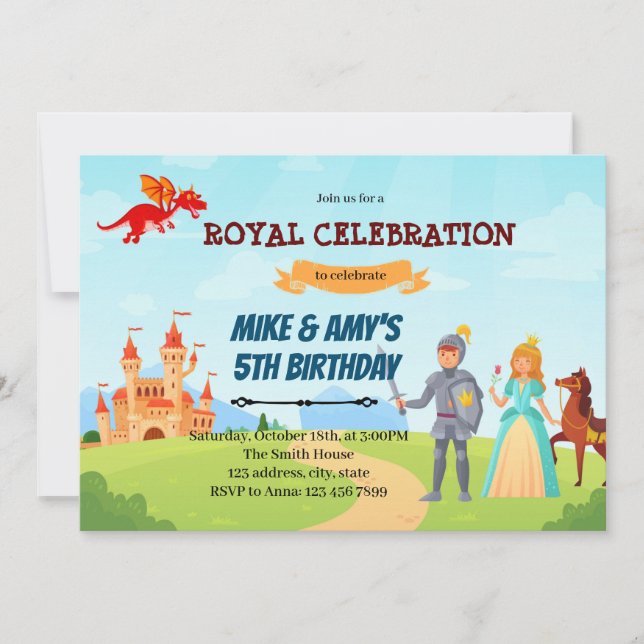 Invitación Hermana del cumpleaños de la princesa Knight (Anverso)