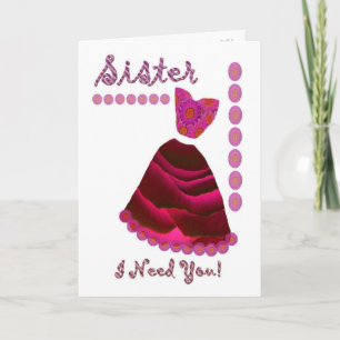 Invitación HERMANA - Empleada de honor con vestido rojo y ros