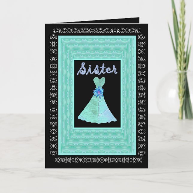 Invitación HERMANA Maid de Honor TURQUISE Vestido Petal Trim (Anverso)