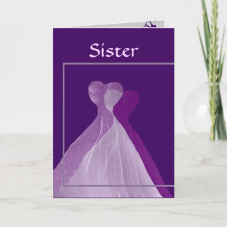Invitación HERMANA, mi dama de honor con batas moradas